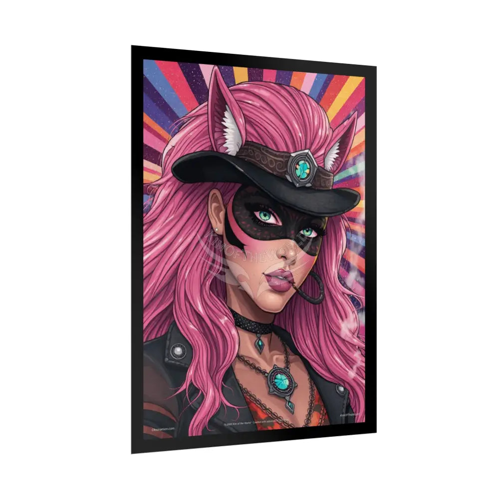 Cartoon Character Colorful Cat Lady Cosplay Portrait — Playful Art Print Poster Set Pieces Poster