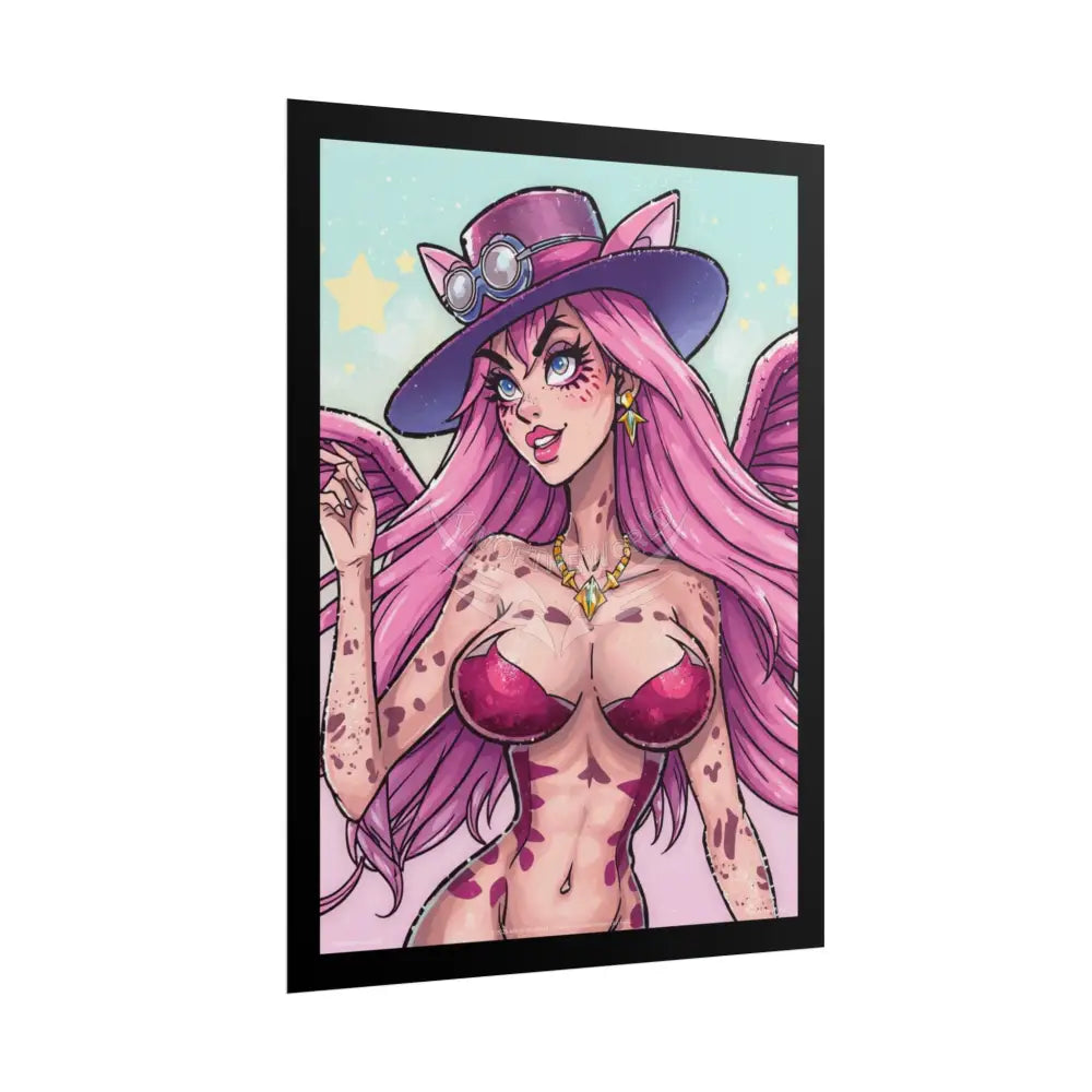 Cartoon ’Pink Ladies’ Sexy Fashion Character Lady Cosplay Portrait — Playful Art Print Pushing Pink Hair Poster Set