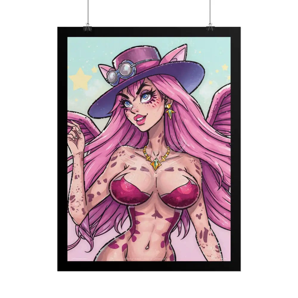 Cartoon ’Pink Ladies’ Sexy Fashion Character Lady Cosplay Portrait — Playful Art Print Pushing Pink Hair Poster Set