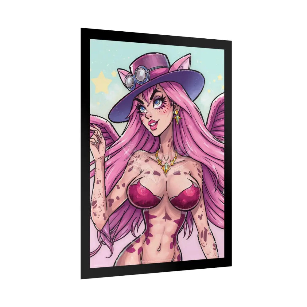Cartoon ’Pink Ladies’ Sexy Fashion Character Lady Cosplay Portrait — Playful Art Print Pushing Pink Hair Poster Set