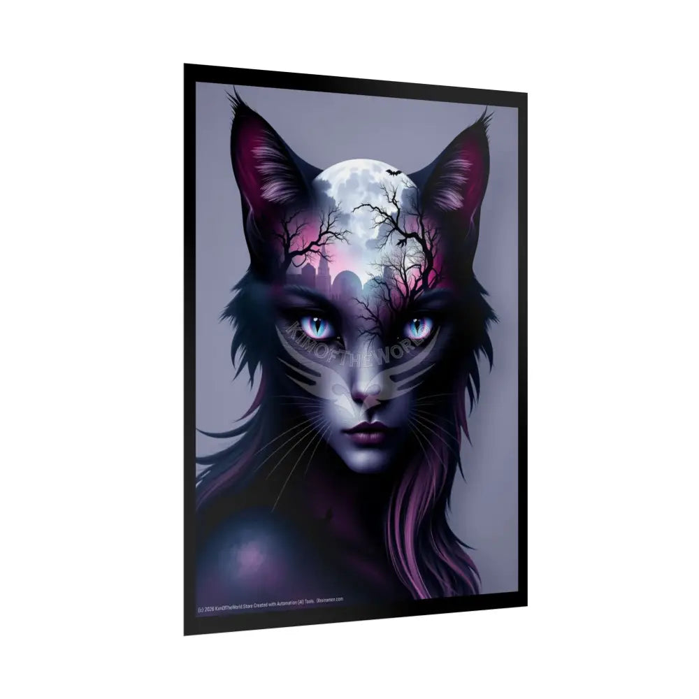 Cat Double Exposure Colorful Surreal Faces & Fantasy Landscapes Art Poster Poster