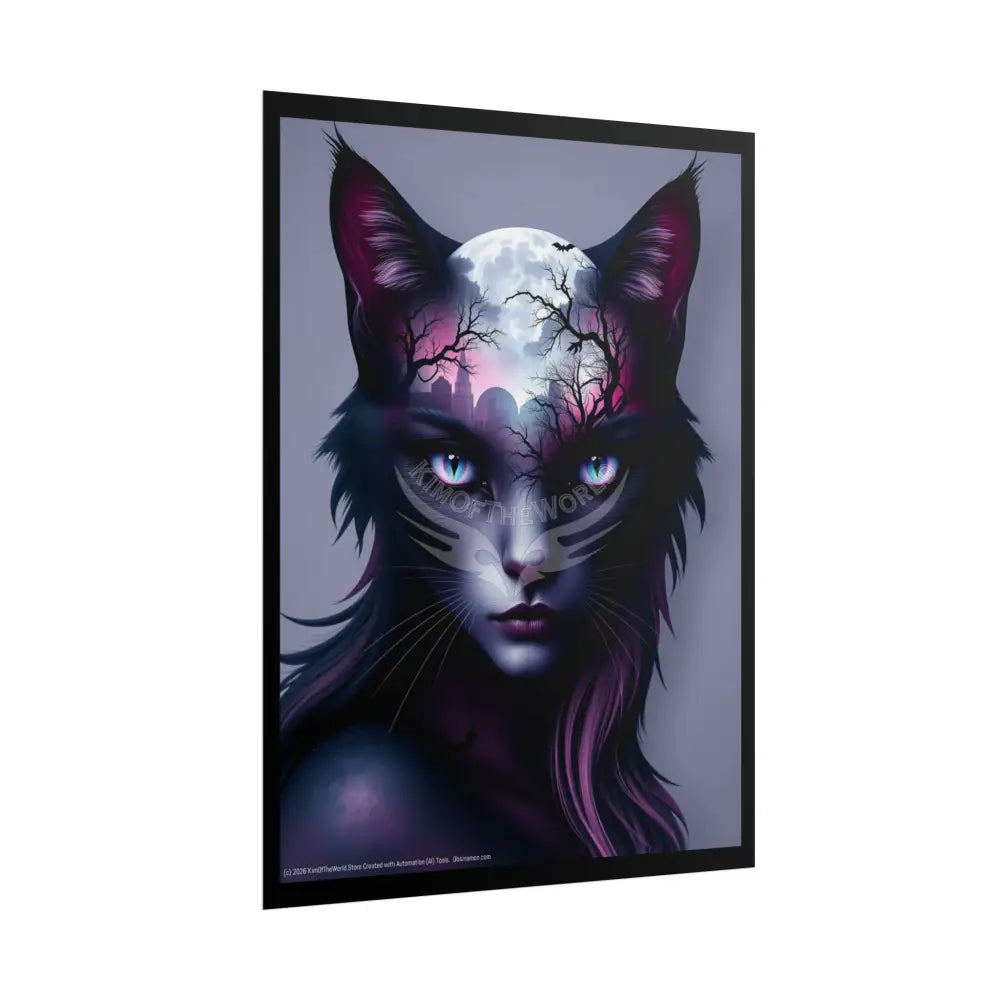 Cat Double Exposure Colorful Surreal Faces & Fantasy Landscapes Art Poster Poster