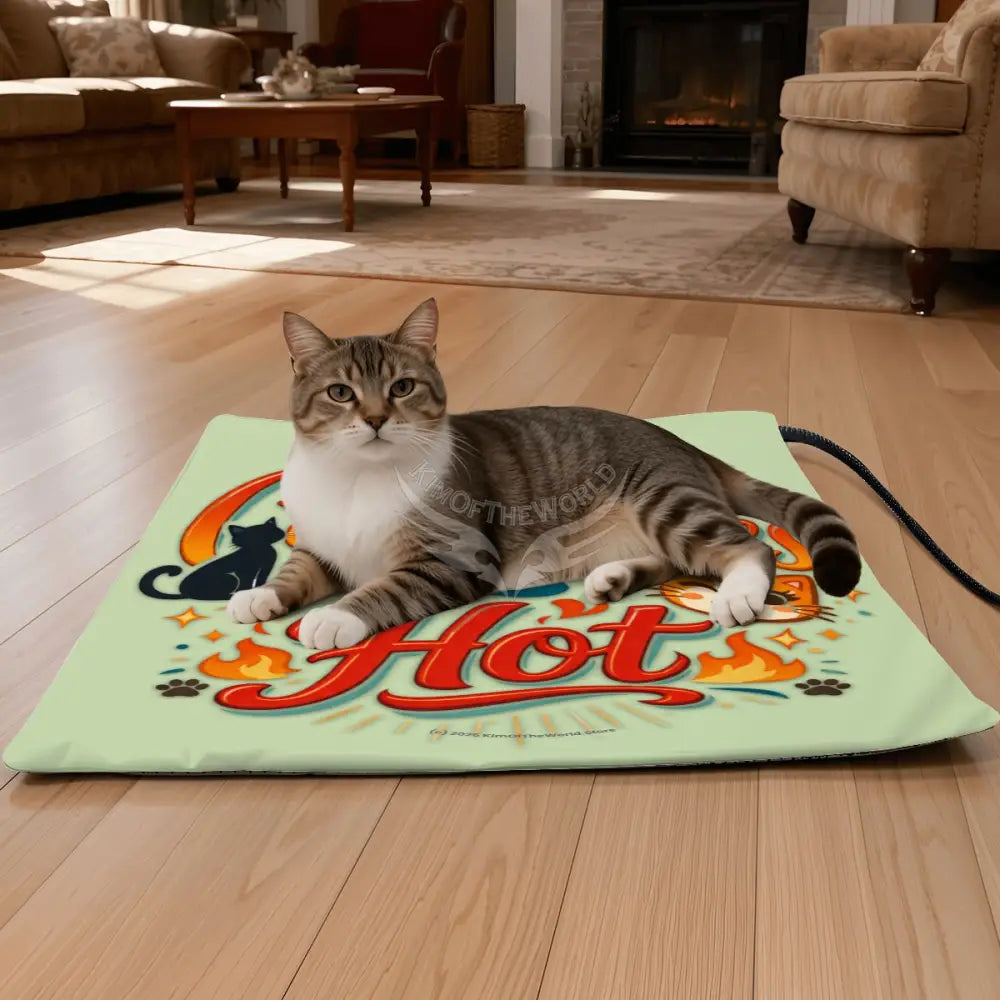 Cat Heating Pad - ’Cat Ladies are Hot’ Sage Green - Pet Furniture