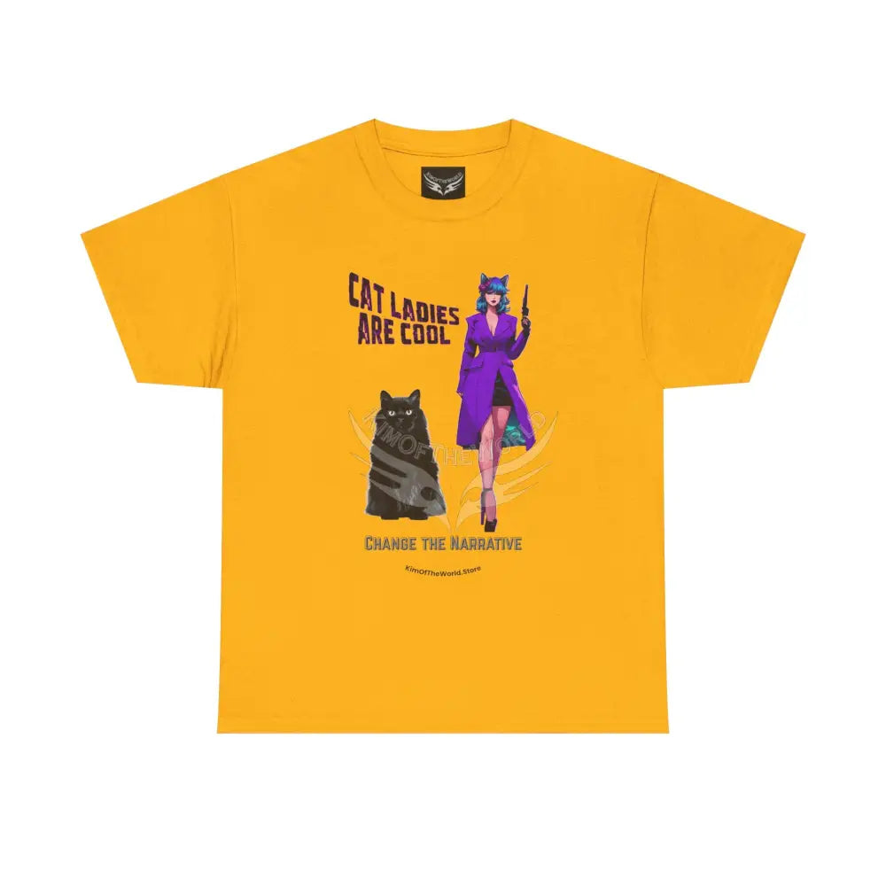 Cat Ladies are Cool Retro Comic Tee - Vintage Cat Lover Graphic T-Shirt Gold / S T-Shirt