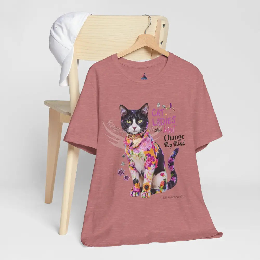 ’Cat Ladies Are Hot - Change my Mind’ Cute Cat with Bold Message T-Shirt L / Heather Mauve T-Shirt