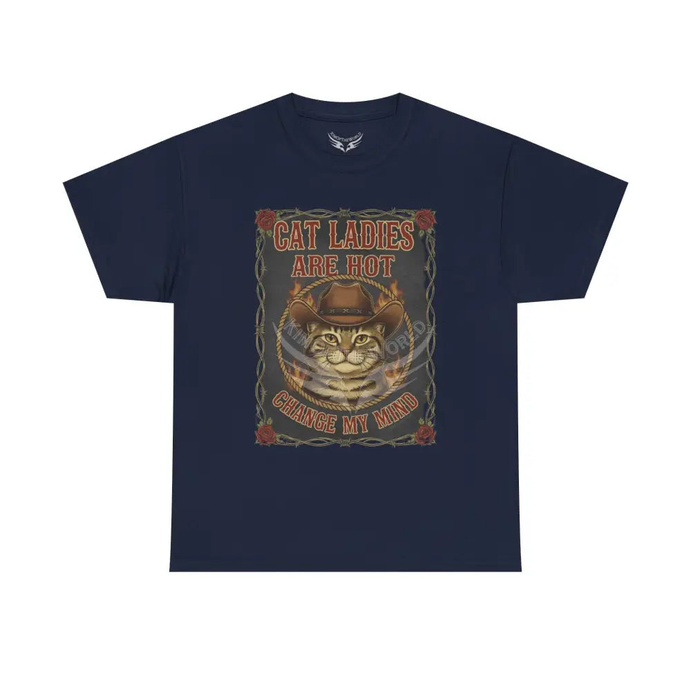 ’Cat Ladies are Hot - Change my Mind’ - Men’s Heavy Cotton Tee Navy / S T-Shirt
