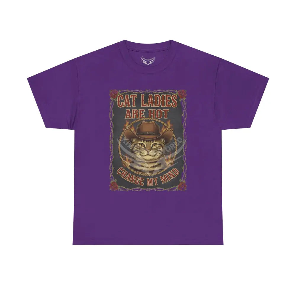 ’Cat Ladies are Hot - Change my Mind’ - Men’s Heavy Cotton Tee Purple / S T-Shirt