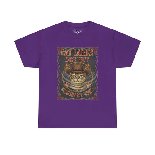 ’Cat Ladies are Hot - Change my Mind’ - Men’s Heavy Cotton Tee Purple / S T-Shirt