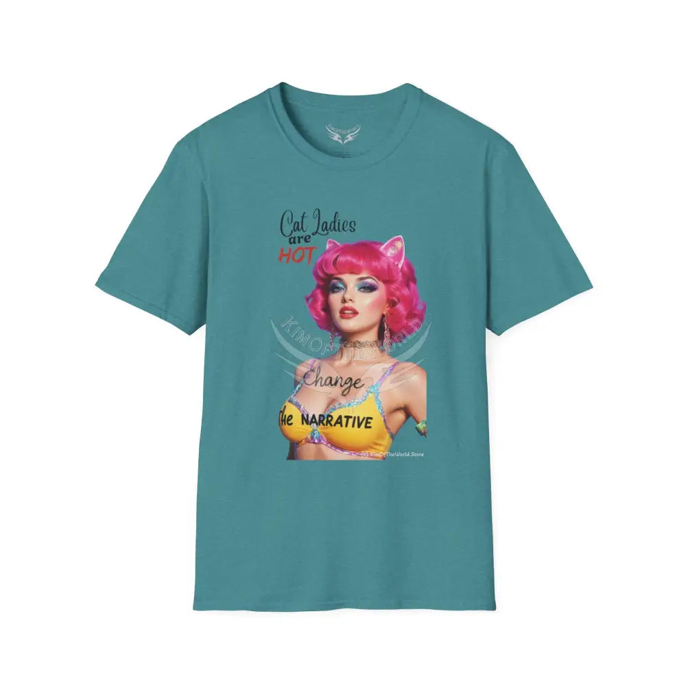 ’Cat Ladies are Hot - Change the Narrative’ Cute Cat Lady Kitty Parent Tee - Softstyle T-Shirt Heather Galapagos Blue