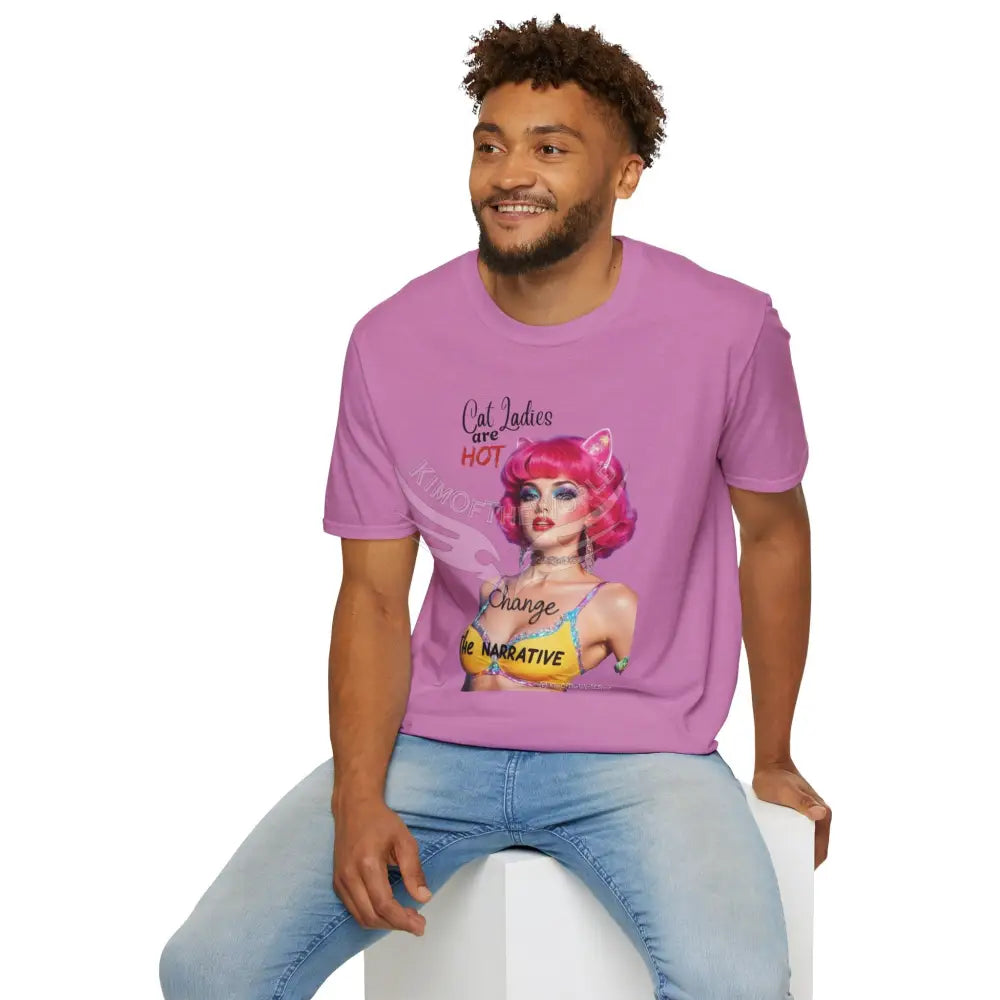 ’Cat Ladies are Hot - Change the Narrative’ Cute Cat Lady Kitty Parent Tee - Softstyle T-Shirt Heather Radiant Orchid