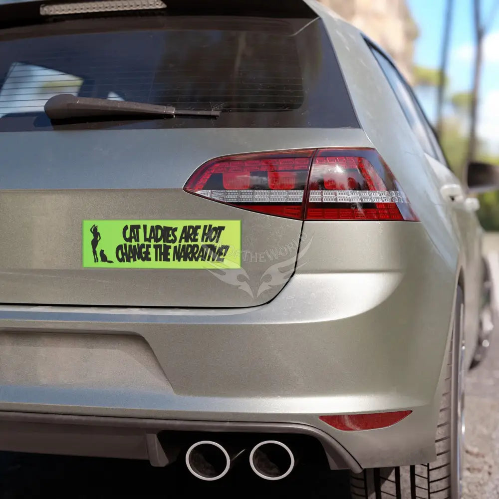 “Cat Ladies Are Hot Change the Narrative” Green Funny Cat Lover Sticker - Car Magnet 10’’ × 3’’ / Rectangle / 1 pc Home