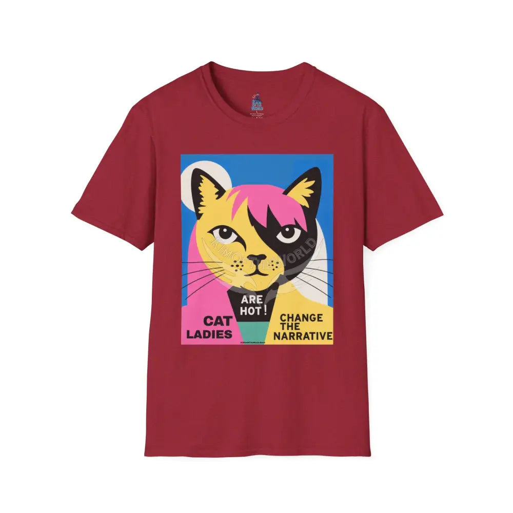 ’Cat Ladies Are Hot - Change the Narrative’ Cat Lady Kitty Parent Tee - Softstyle T-Shirt Antique Cherry Red / S T-Shirt