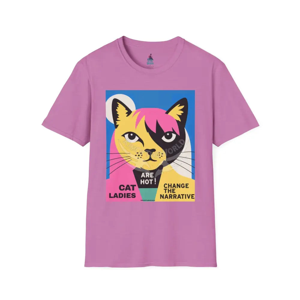 ’Cat Ladies Are Hot - Change the Narrative’ Cat Lady Kitty Parent Tee - Softstyle T-Shirt Heather Radiant Orchid / S