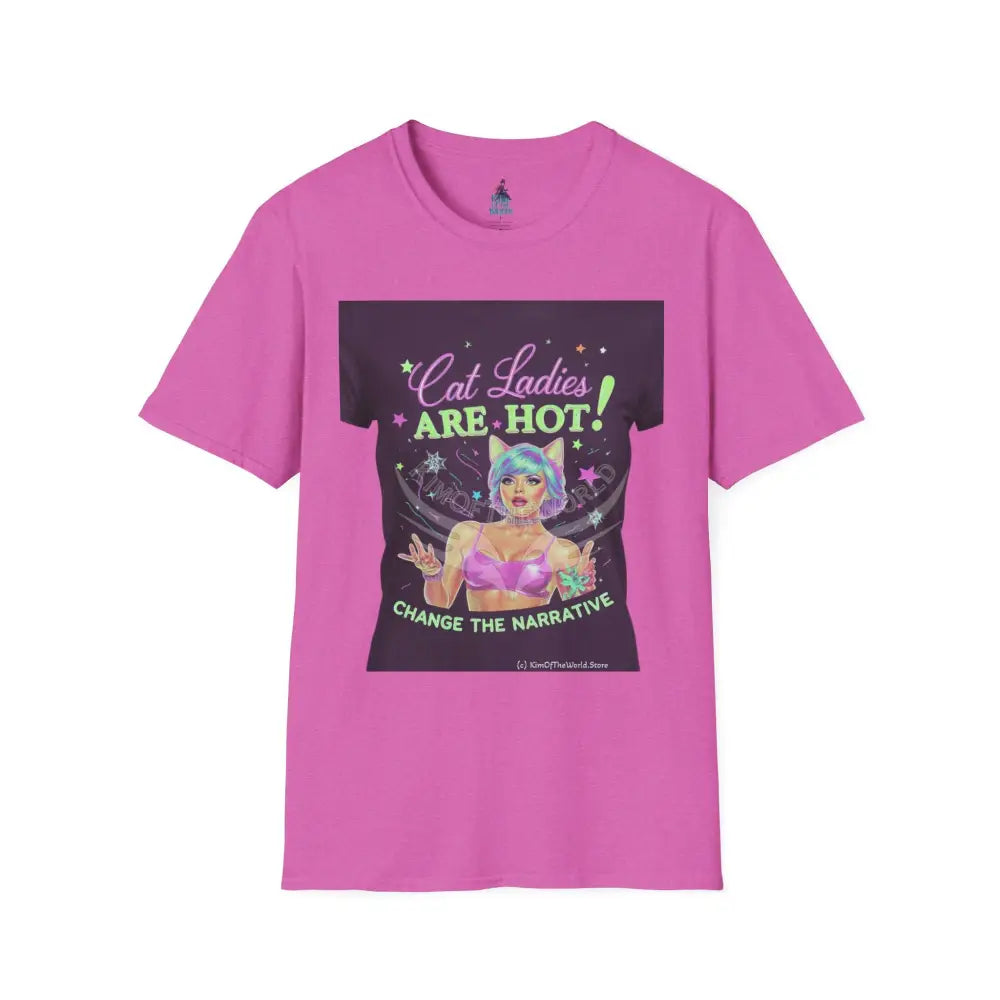 ’Cat Ladies Are Hot - Change the Narrative’ Tee on Tee Cat Lady Kitty Parent Tee - Softstyle T-Shirt Heather Berry / S