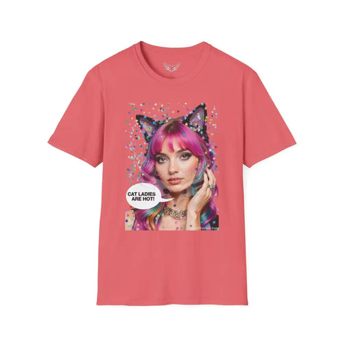 ’Cat Ladies Are Hot’ Tee on Tee Cat Lady Kitty Parent Tee - Softstyle T-Shirt Coral Silk / S T-Shirt