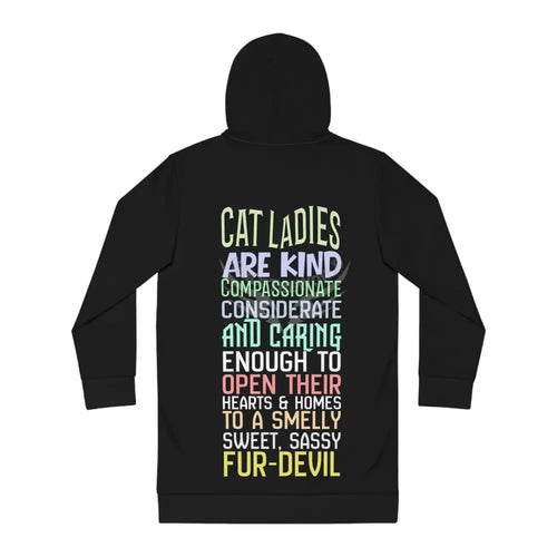 ’Cat Ladies Are Kind Enough To...’ Hoodie Dress — Funny Cat Lover Statement Sweatshirt Dress L / Seam thread color