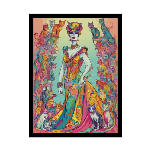 ’Cat Ladies are Still Hot’ Cartoon Colorful Sexy Fashion Cosplay Giant CatLady Portrait — Playful Art Print Pushing
