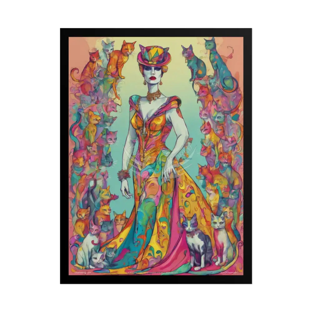 ’Cat Ladies are Still Hot’ Cartoon Colorful Sexy Fashion Cosplay Giant CatLady Portrait — Playful Art Print Pushing