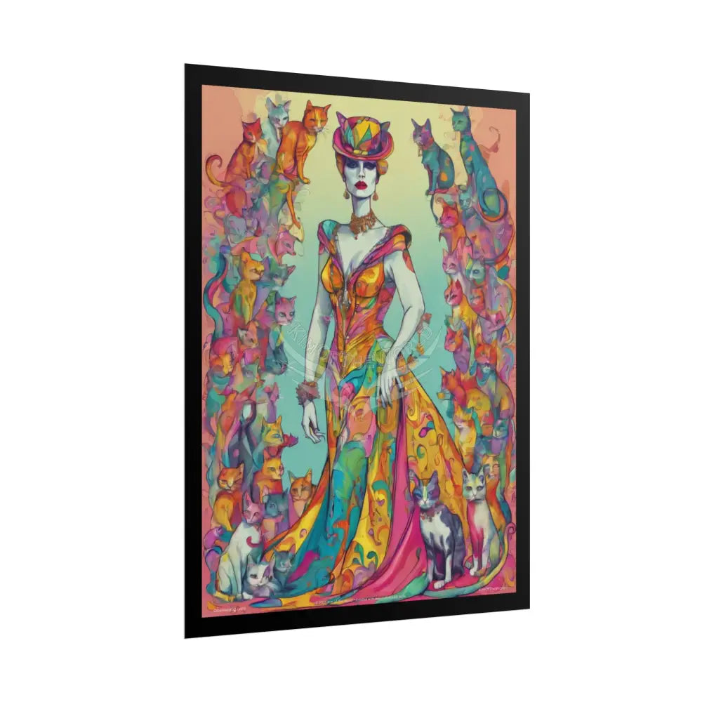 ’Cat Ladies are Still Hot’ Cartoon Colorful Sexy Fashion Cosplay Giant CatLady Portrait — Playful Art Print Pushing