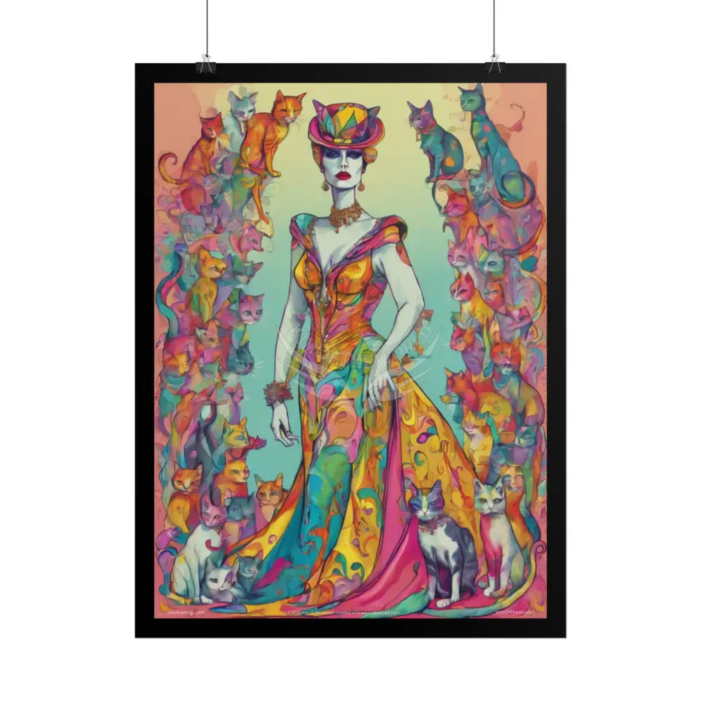 ’Cat Ladies are Still Hot’ Cartoon Colorful Sexy Fashion Cosplay Giant CatLady Portrait — Playful Art Print Pushing