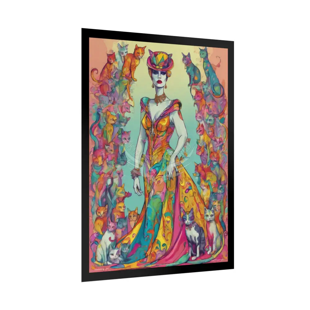 ’Cat Ladies are Still Hot’ Cartoon Colorful Sexy Fashion Cosplay Giant CatLady Portrait — Playful Art Print Pushing