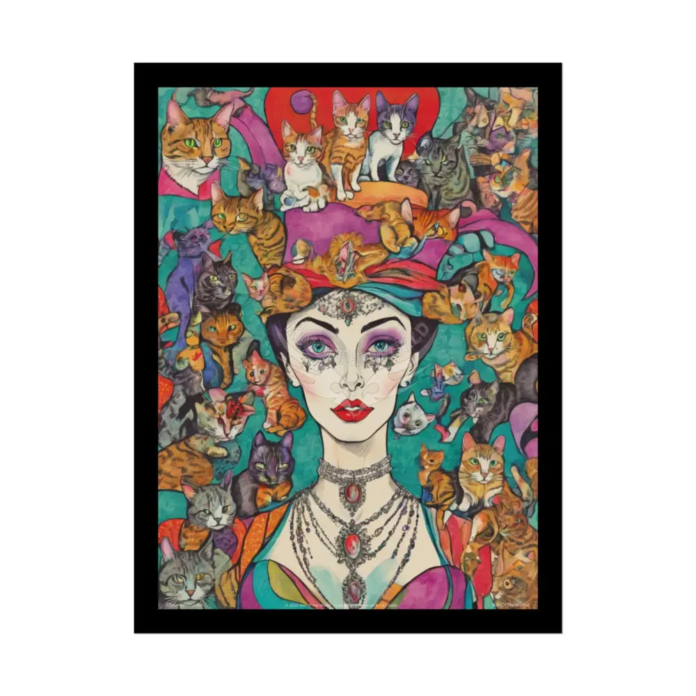’Cat Ladies are Still Hot’ Fashion Cosplay Giant CatLady Portrait — Playful Art Print Pushing Positive Cat Lady