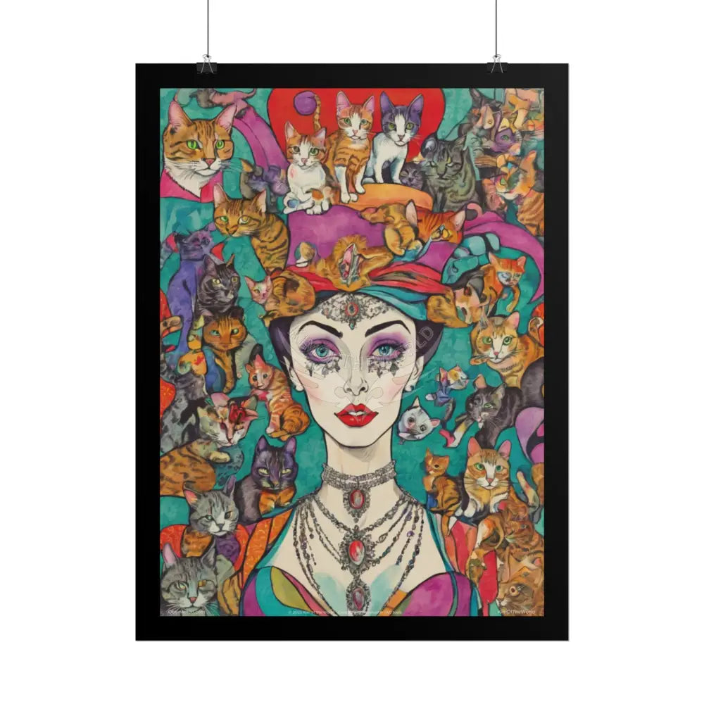 ’Cat Ladies are Still Hot’ Fashion Cosplay Giant CatLady Portrait — Playful Art Print Pushing Positive Cat Lady