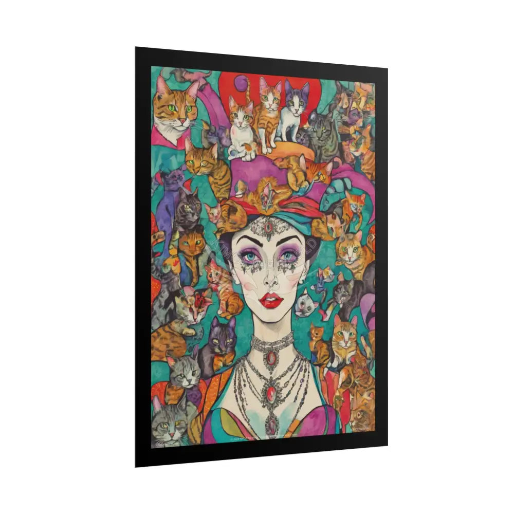 ’Cat Ladies are Still Hot’ Fashion Cosplay Giant CatLady Portrait — Playful Art Print Pushing Positive Cat Lady