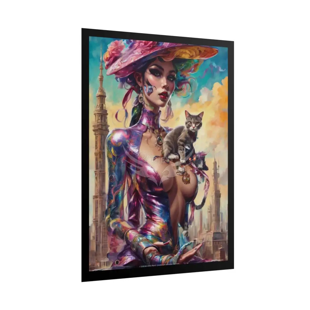 ’Cat Ladies are Still Hot’ Fashion Sexy Giant CatLady Portrait — Playful Art Print Pushing Positive Cat Lady Narrative