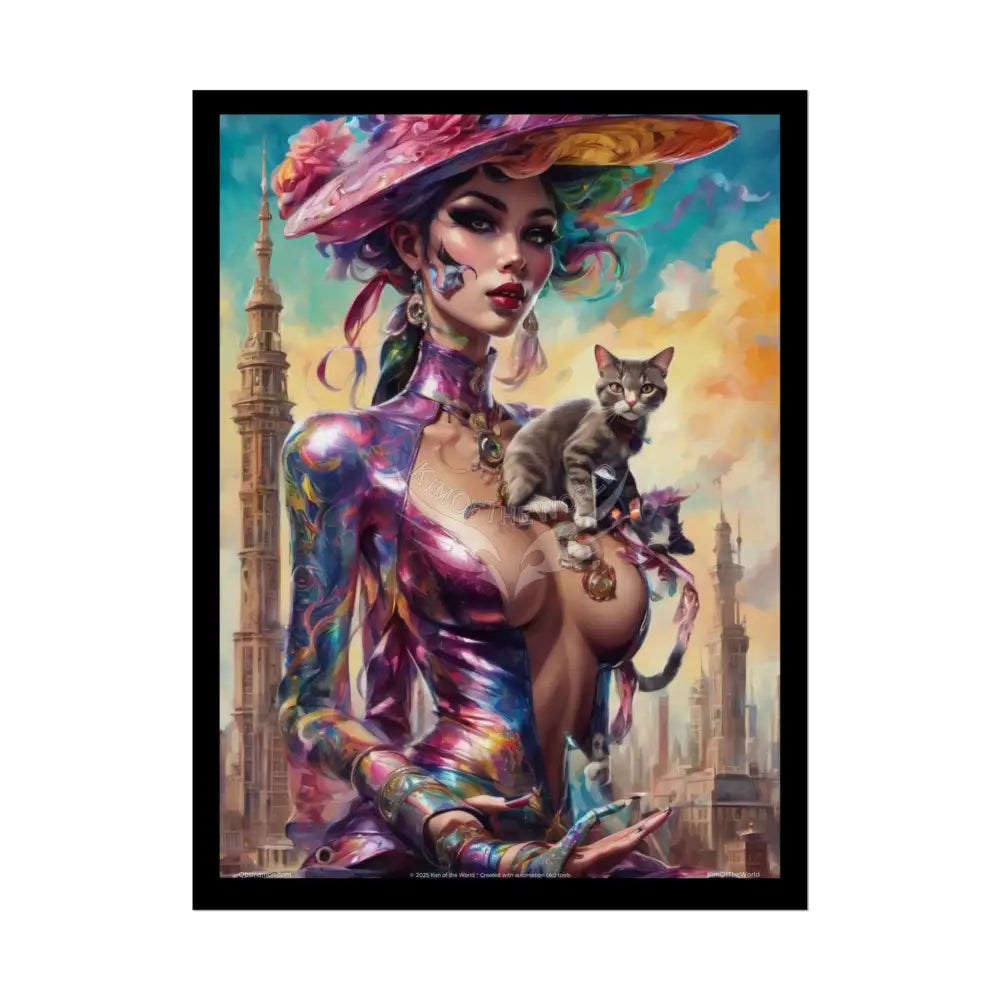 ’Cat Ladies are Still Hot’ Fashion Sexy Giant CatLady Portrait — Playful Art Print Pushing Positive Cat Lady Narrative