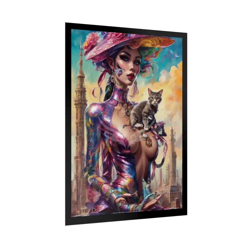 ’Cat Ladies are Still Hot’ Fashion Sexy Giant CatLady Portrait — Playful Art Print Pushing Positive Cat Lady Narrative