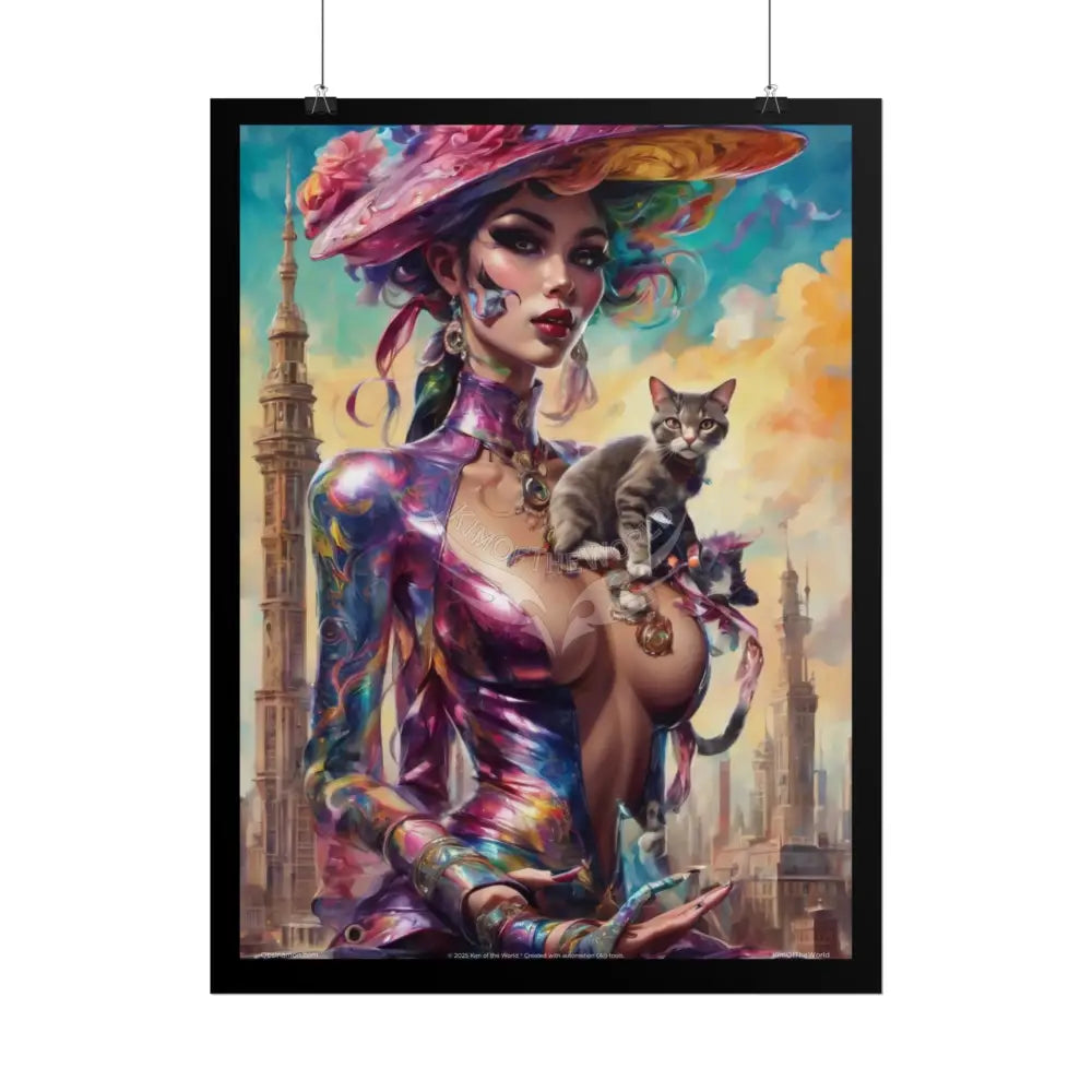 ’Cat Ladies are Still Hot’ Fashion Sexy Giant CatLady Portrait — Playful Art Print Pushing Positive Cat Lady Narrative