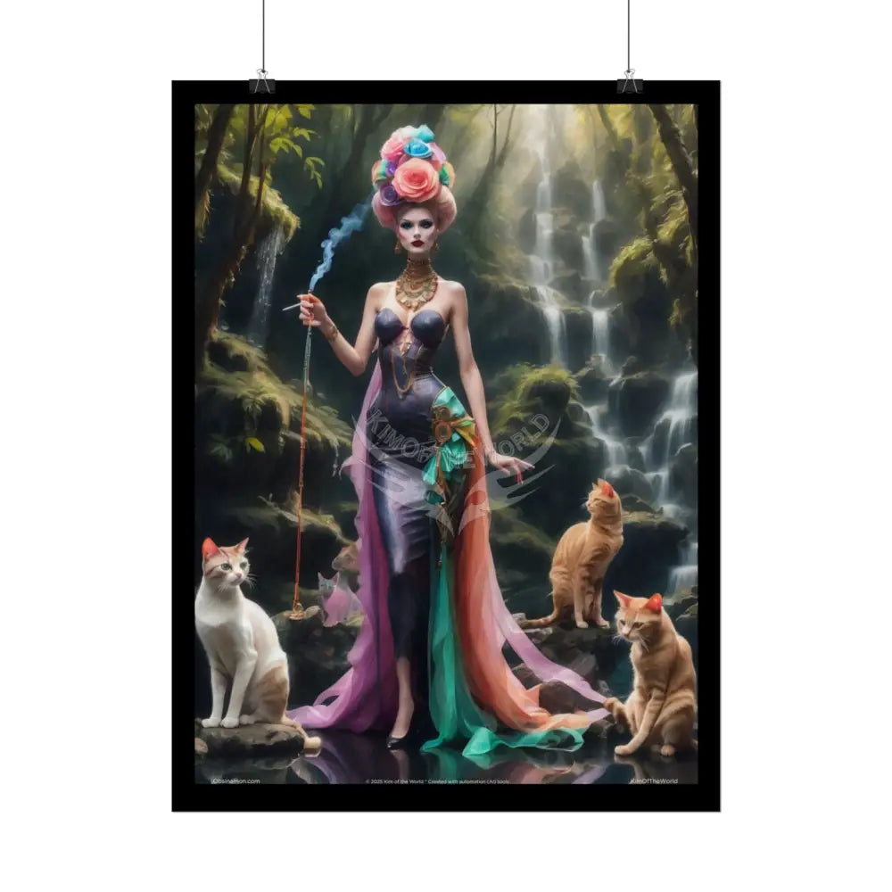 ’Cat Ladies are Still Hot’ Fashion Smoking Fetish Giant CatLady Portrait — Playful Art Print Pushing Positive Cat Lady