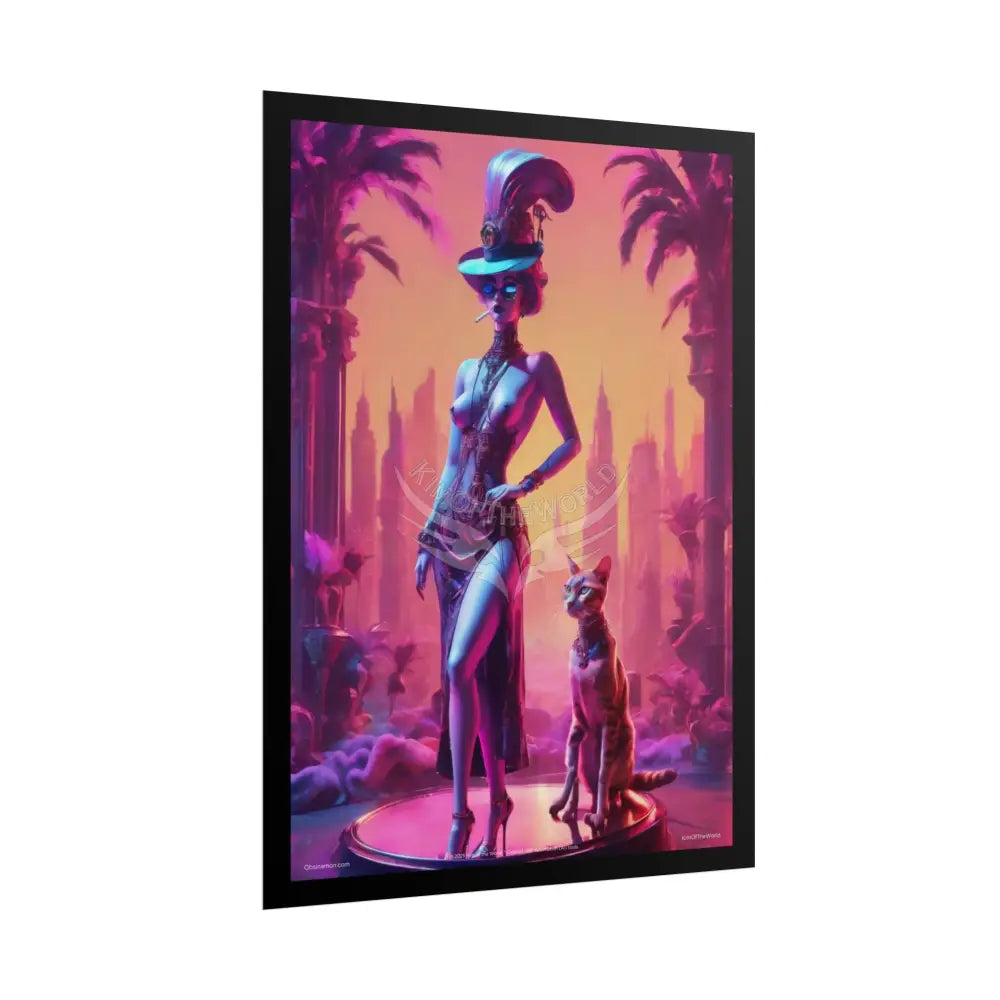 ’Cat Ladies are Still Hot’ Weird Topless Vaporwave Sexy Fashion Cosplay Giant CatLady Portrait — Playful Art Print