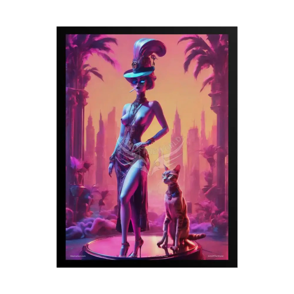 ’Cat Ladies are Still Hot’ Weird Topless Vaporwave Sexy Fashion Cosplay Giant CatLady Portrait — Playful Art Print