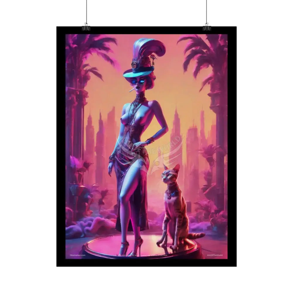 ’Cat Ladies are Still Hot’ Weird Topless Vaporwave Sexy Fashion Cosplay Giant CatLady Portrait — Playful Art Print