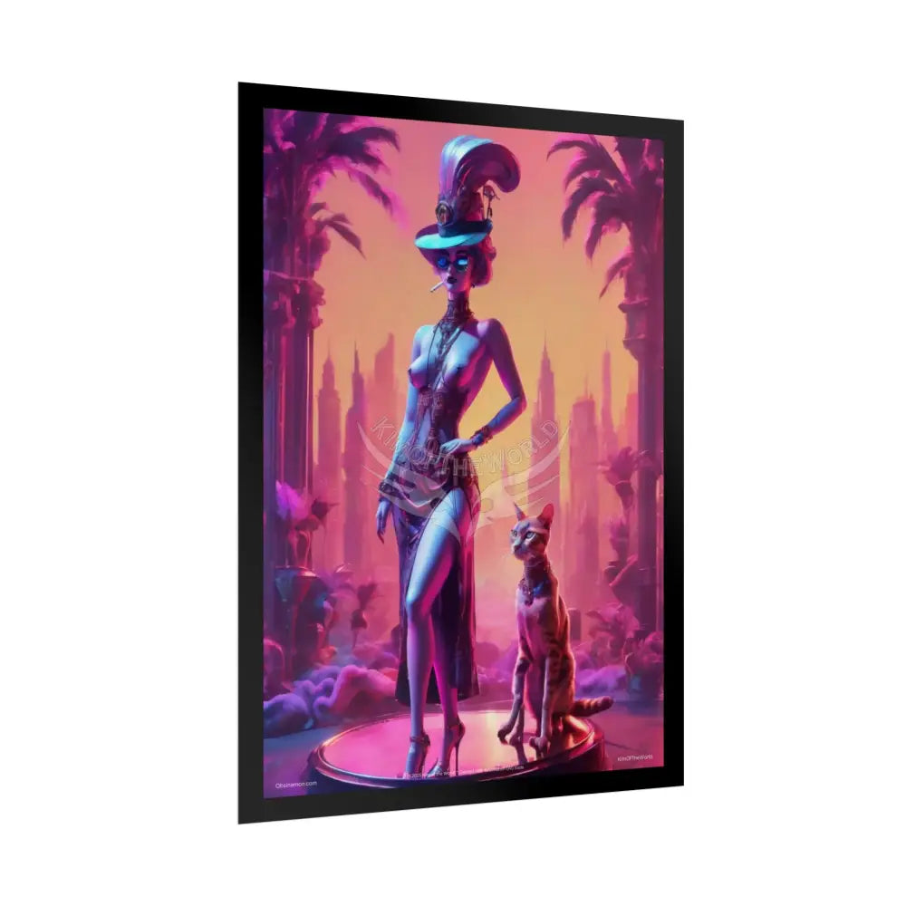 ’Cat Ladies are Still Hot’ Weird Topless Vaporwave Sexy Fashion Cosplay Giant CatLady Portrait — Playful Art Print