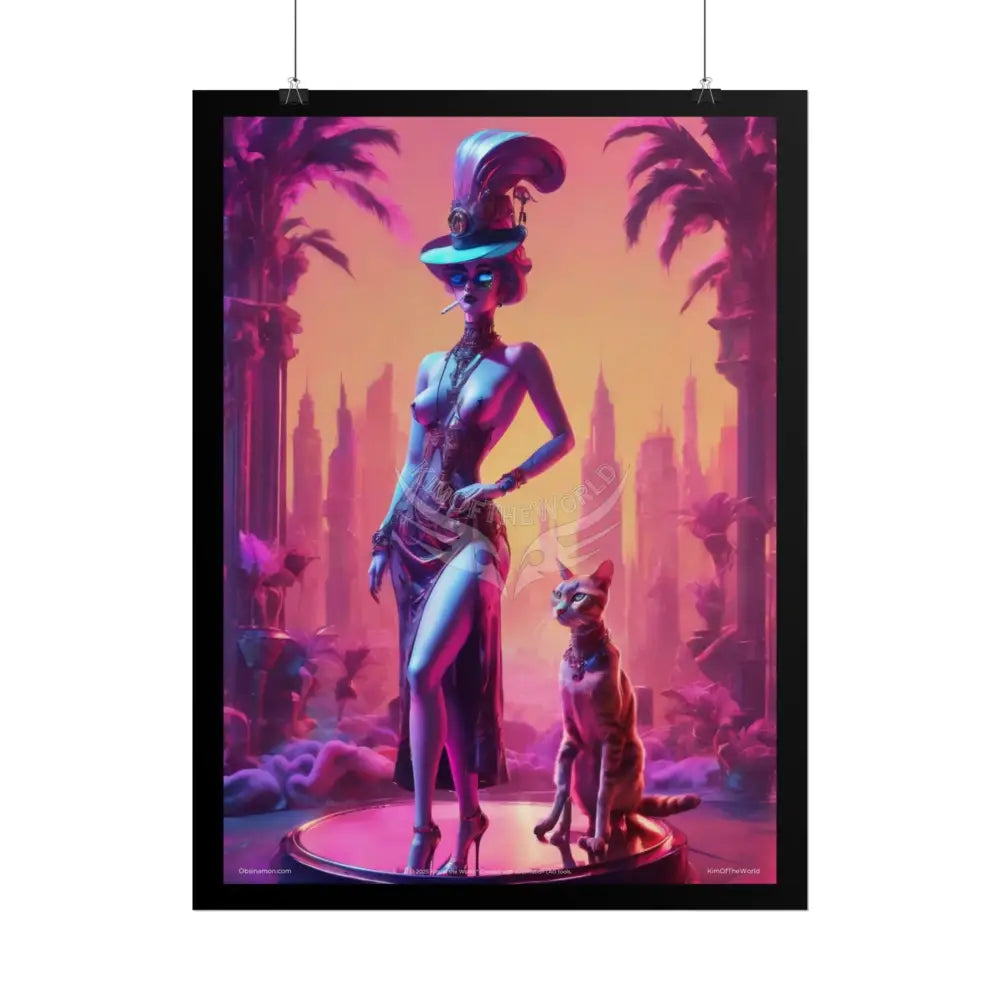 ’Cat Ladies are Still Hot’ Weird Topless Vaporwave Sexy Fashion Cosplay Giant CatLady Portrait — Playful Art Print