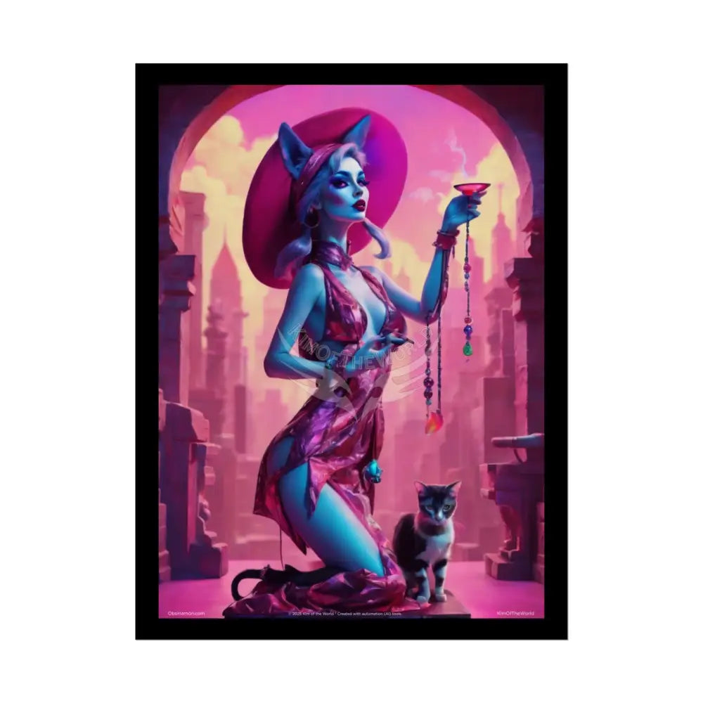 ’Cat Ladies are Still Hot’ Weird Vaporwave Sexy Fashion Cosplay Giant CatLady Portrait — Playful Art Print Pushing