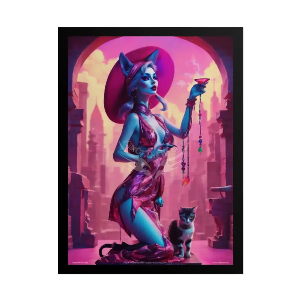 ’Cat Ladies are Still Hot’ Weird Vaporwave Sexy Fashion Cosplay Giant CatLady Portrait — Playful Art Print Pushing