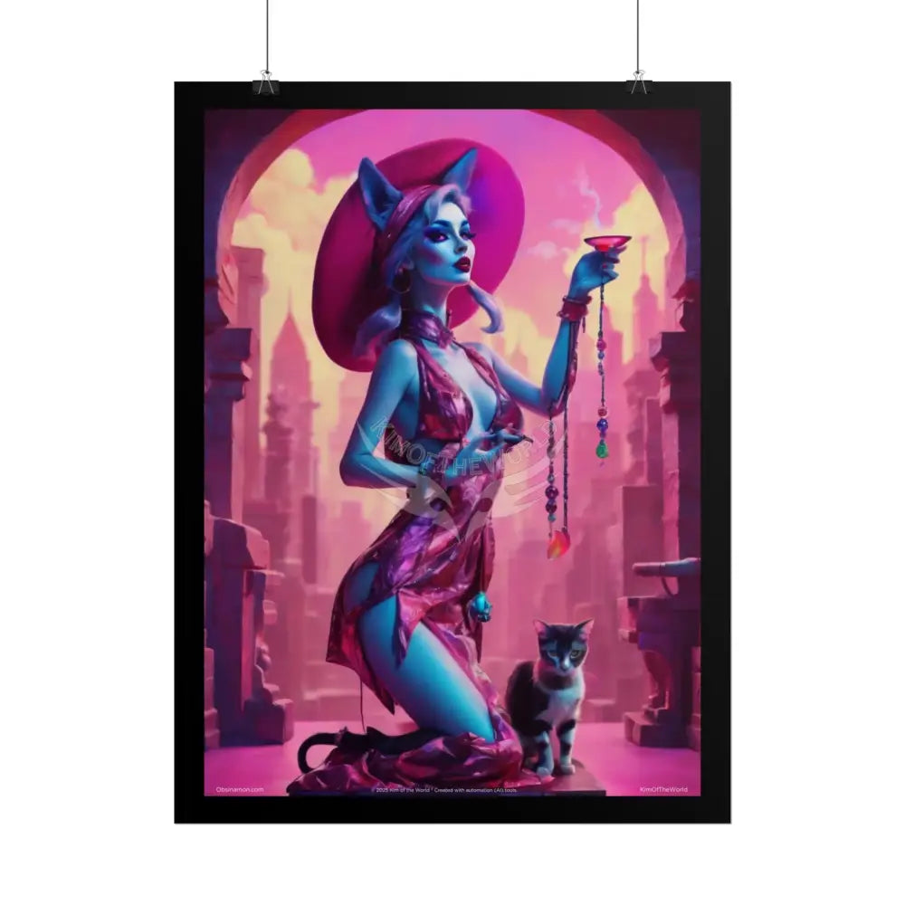 ’Cat Ladies are Still Hot’ Weird Vaporwave Sexy Fashion Cosplay Giant CatLady Portrait — Playful Art Print Pushing