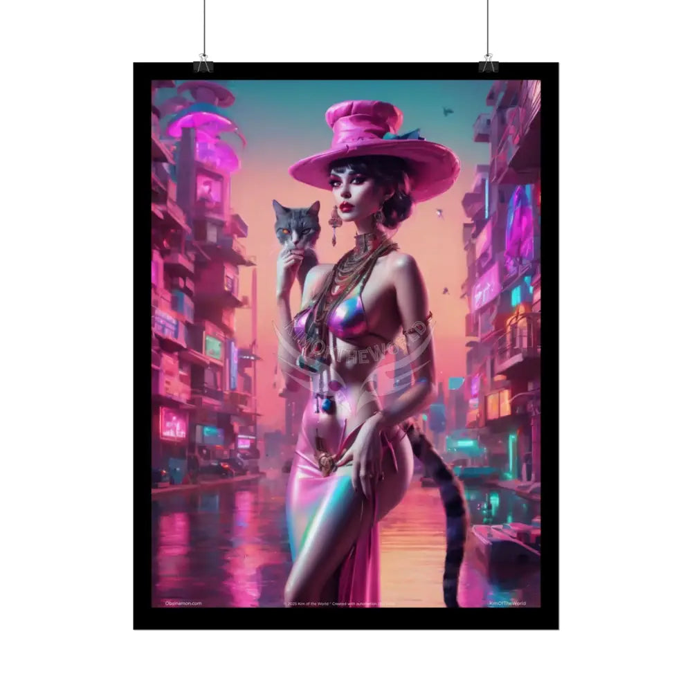 ’Cat Ladies are Still Hot’ Weird Vaporwave Sexy Fashion Cosplay Giant CatLady Portrait — Playful Art Print Pushing