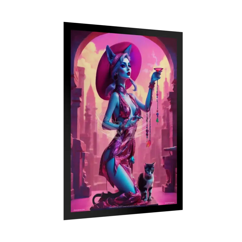 ’Cat Ladies are Still Hot’ Weird Vaporwave Sexy Fashion Cosplay Giant CatLady Portrait — Playful Art Print Pushing