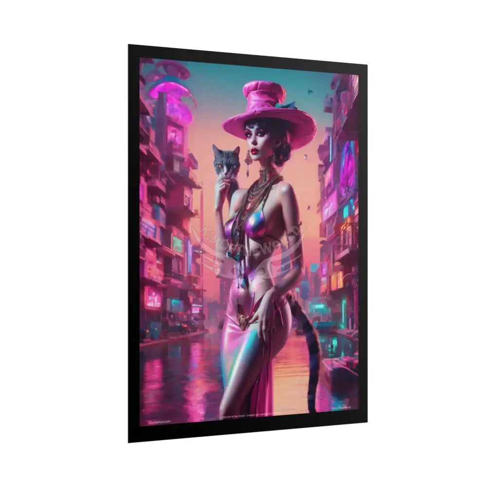 ’Cat Ladies are Still Hot’ Weird Vaporwave Sexy Fashion Cosplay Giant CatLady Portrait — Playful Art Print Pushing
