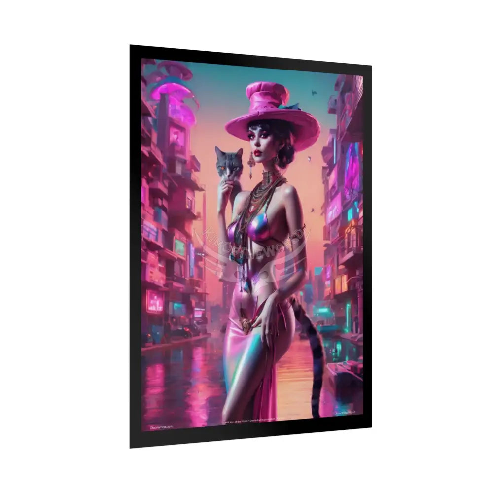 ’Cat Ladies are Still Hot’ Weird Vaporwave Sexy Fashion Cosplay Giant CatLady Portrait — Playful Art Print Pushing