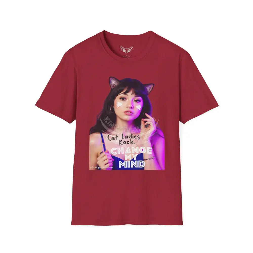 ’Cat Ladies Rock - Change My Mind’ Cat Lady Kitty Parent Tee - Softstyle T-Shirt Antique Cherry Red / S T-Shirt