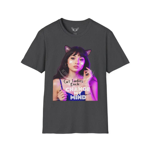 ’Cat Ladies Rock - Change My Mind’ Cat Lady Kitty Parent Tee - Softstyle T-Shirt Dark Heather / XS T-Shirt