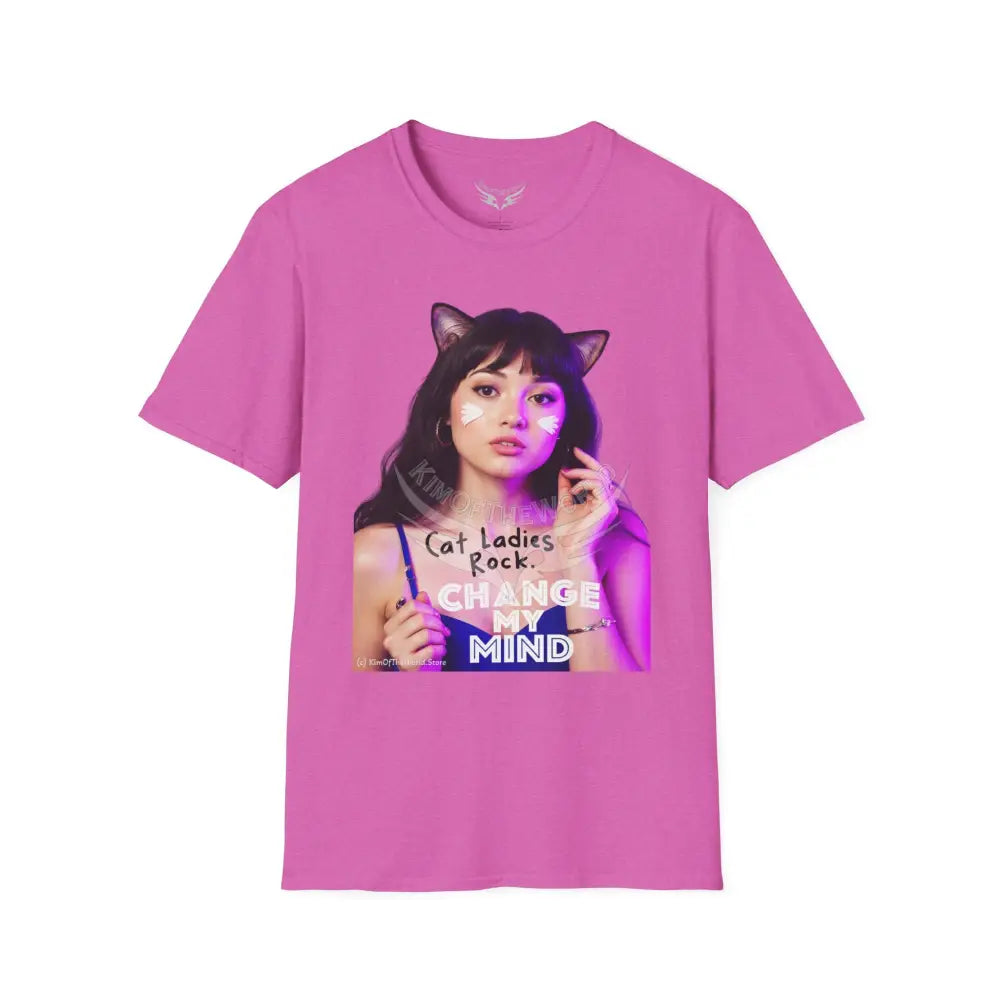 ’Cat Ladies Rock - Change My Mind’ Cat Lady Kitty Parent Tee - Softstyle T-Shirt Heather Berry / S T-Shirt