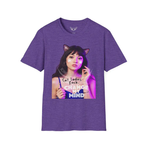 ’Cat Ladies Rock - Change My Mind’ Cat Lady Kitty Parent Tee - Softstyle T-Shirt Heather Purple / S T-Shirt