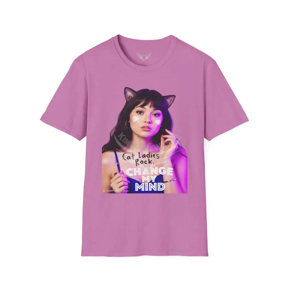 ’Cat Ladies Rock - Change My Mind’ Cat Lady Kitty Parent Tee - Softstyle T-Shirt Heather Radiant Orchid / S T-Shirt